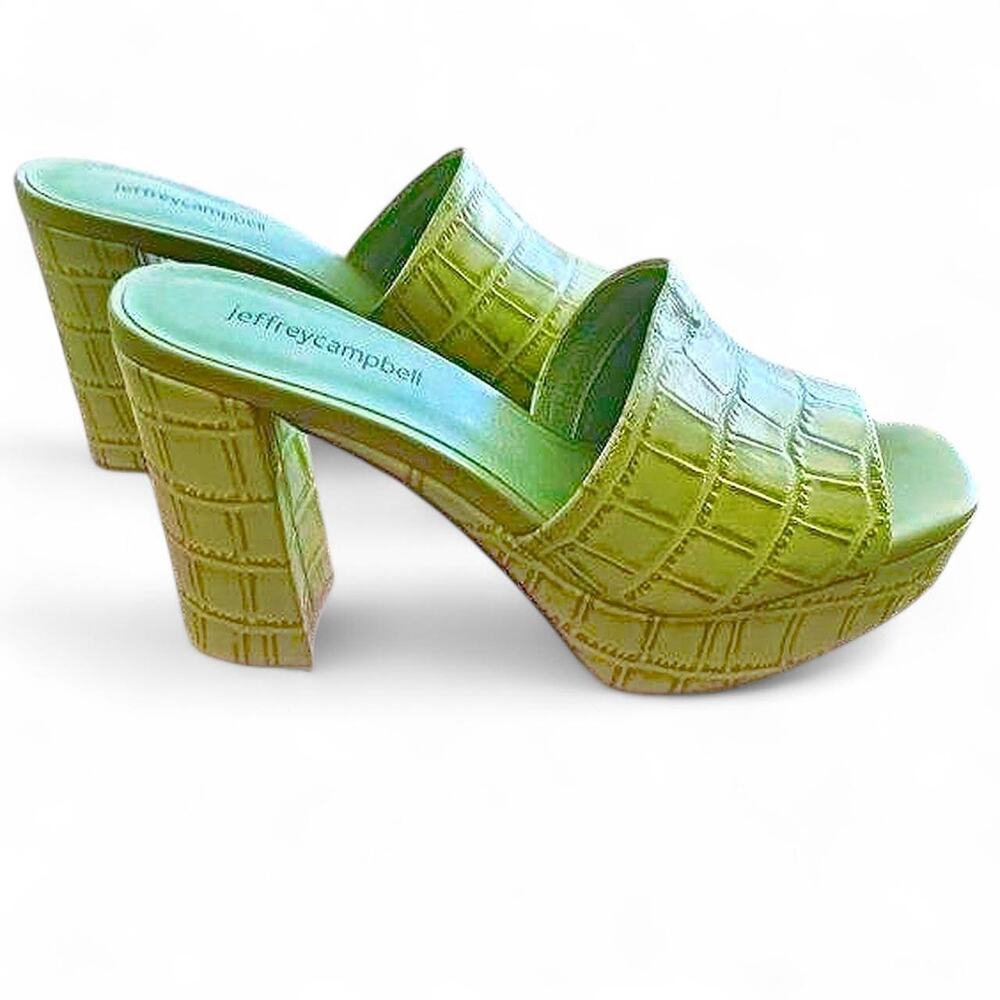 Green croc embossed jeffrey campbell NWOT platform Heels Sandals Mules